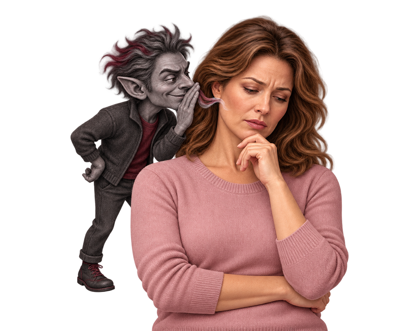 Woman and the whispering gray imp